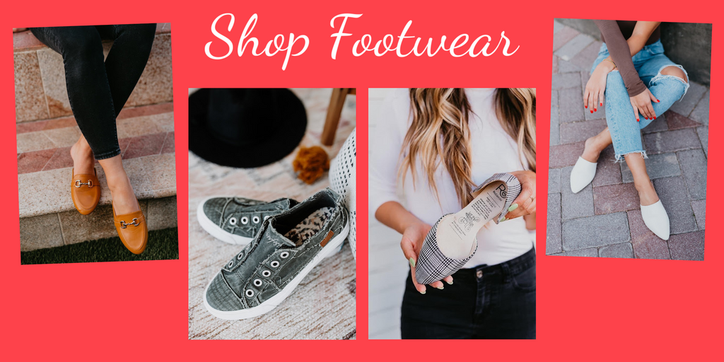 Shop Footwear with Villari Chic Boutique | Featured is 4 collage images of women showcasing various shoe styles | Villari Chic Boutique is an online women's fashion boutique located in Severna, Maryland