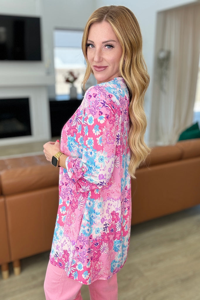 Lizzy Cardigan in Pink Patchwork Floral-Layers-Villari Chic, women's online fashion boutique in Severna, Maryland