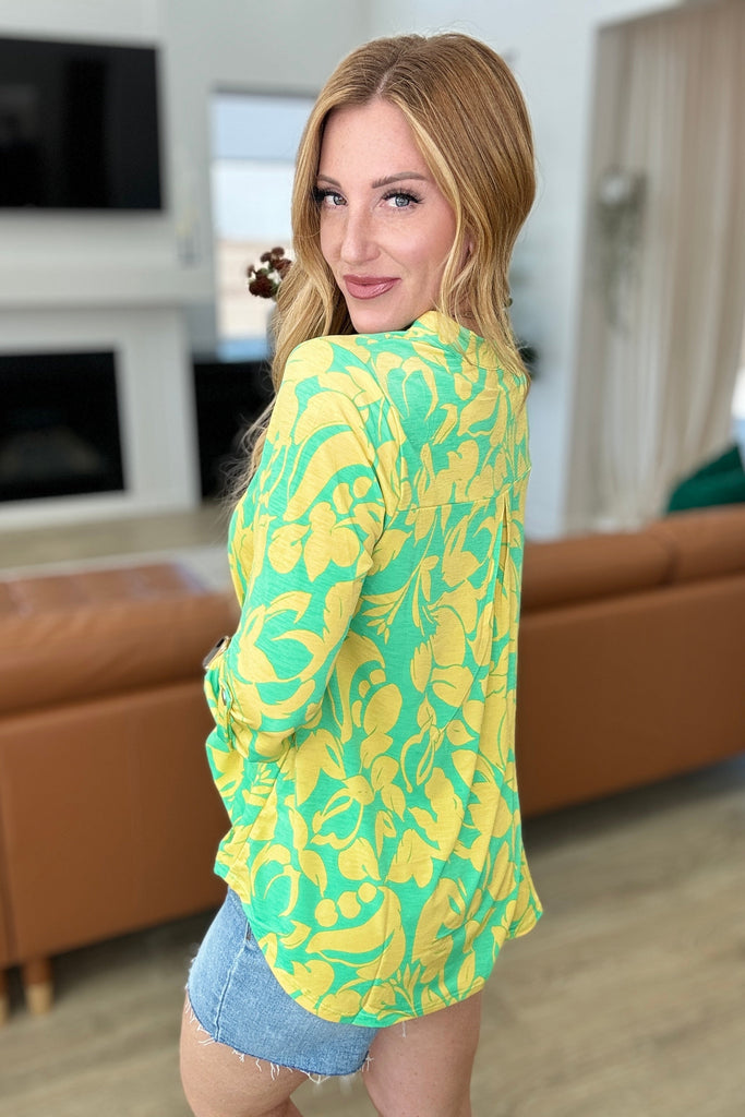 Lizzy Top in Kelly Green & Yellow Floral-Tops-Villari Chic, women's online fashion boutique in Severna, Maryland