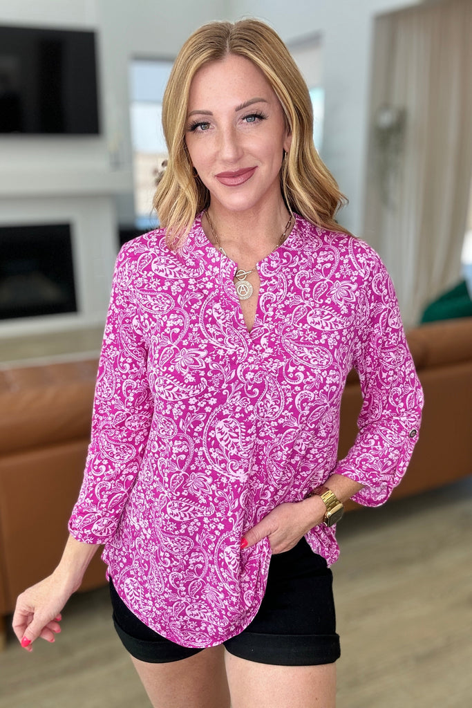 Lizzy Top in Magenta & White Paisley-Tops-Villari Chic, women's online fashion boutique in Severna, Maryland