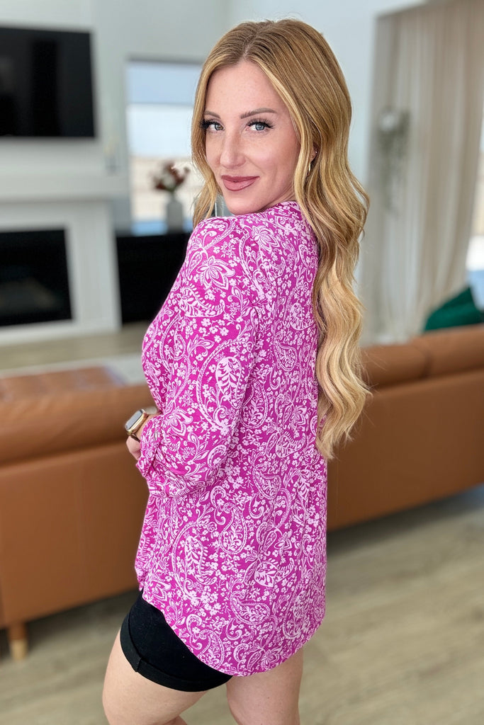Lizzy Top in Magenta & White Paisley-Tops-Villari Chic, women's online fashion boutique in Severna, Maryland