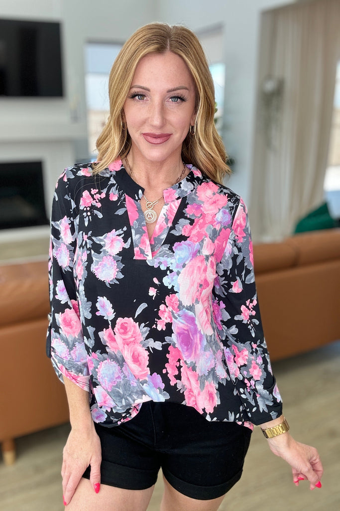 Lizzy Top in Black & Dusty Pink Floral-Tops-Villari Chic, women's online fashion boutique in Severna, Maryland