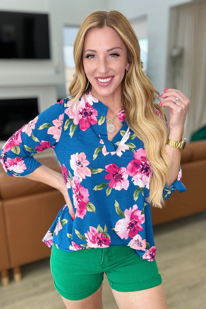 Lizzy Top in Teal & Magenta Floral-Tops-Villari Chic, women's online fashion boutique in Severna, Maryland