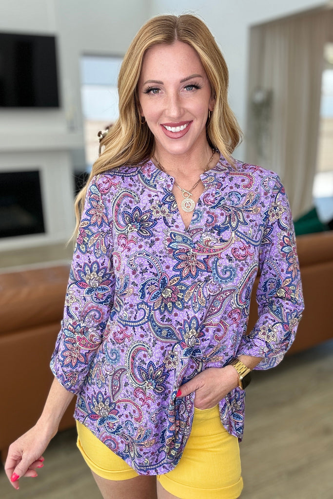Lizzy Top in Lavender Mosaic Paisley-Tops-Villari Chic, women's online fashion boutique in Severna, Maryland
