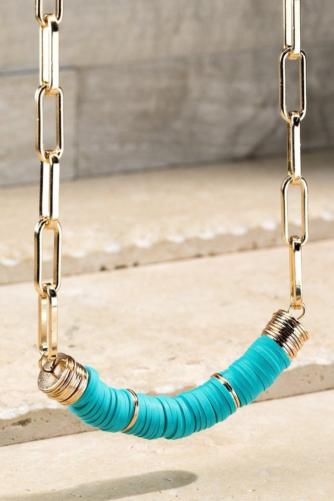 Beaded Bar Pendant Necklace in Teal-Villari Chic, women's online fashion boutique in Severna, Maryland