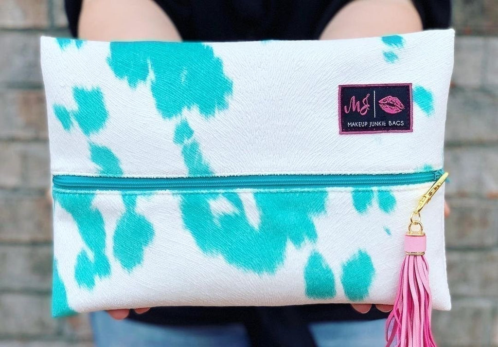 Bonnie & Hide Makeup Junkie Bag in Turquoise - Size Mini-Villari Chic, women's online fashion boutique in Severna, Maryland