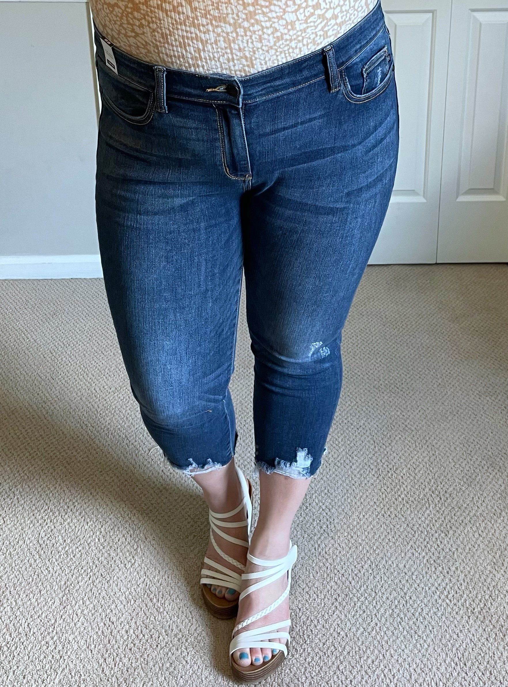 Judy Blue Mid-Rise Destroyed Cuff Capris Villari Chic Boutique