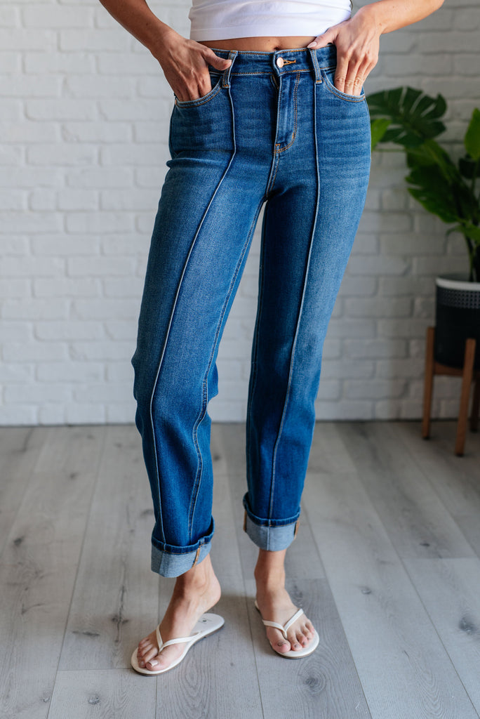 Judy Blue High Rise Center Seam Detail Straight Jeans-Denim-Villari Chic, women's online fashion boutique in Severna, Maryland