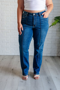 Judy Blue High Rise Center Seam Detail Straight Jeans-Denim-Villari Chic, women's online fashion boutique in Severna, Maryland