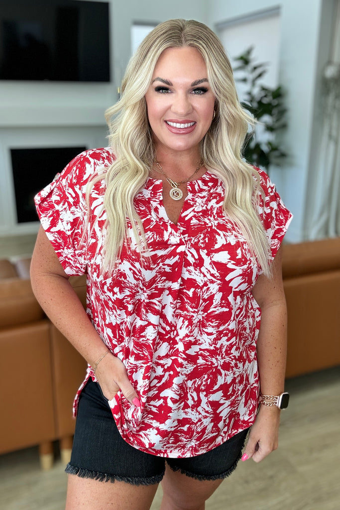 Lizzy Cap Sleeve Top in Red Floral-Womens-Villari Chic, women's online fashion boutique in Severna, Maryland