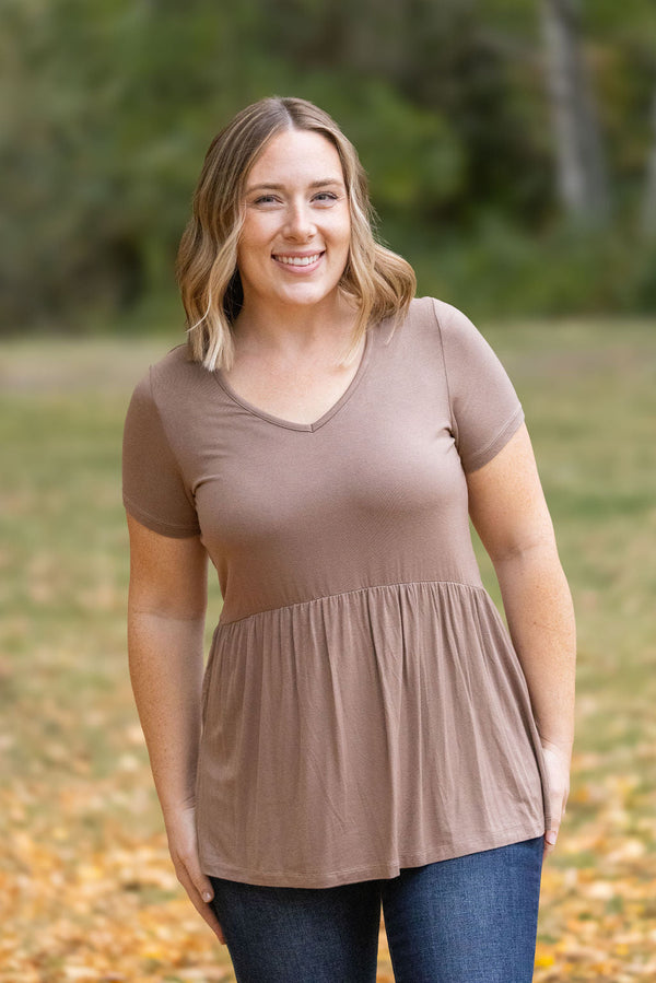 Sarah Ruffle Short Sleeve - Mocha-Tops-Villari Chic, women's online fashion boutique in Severna, Maryland