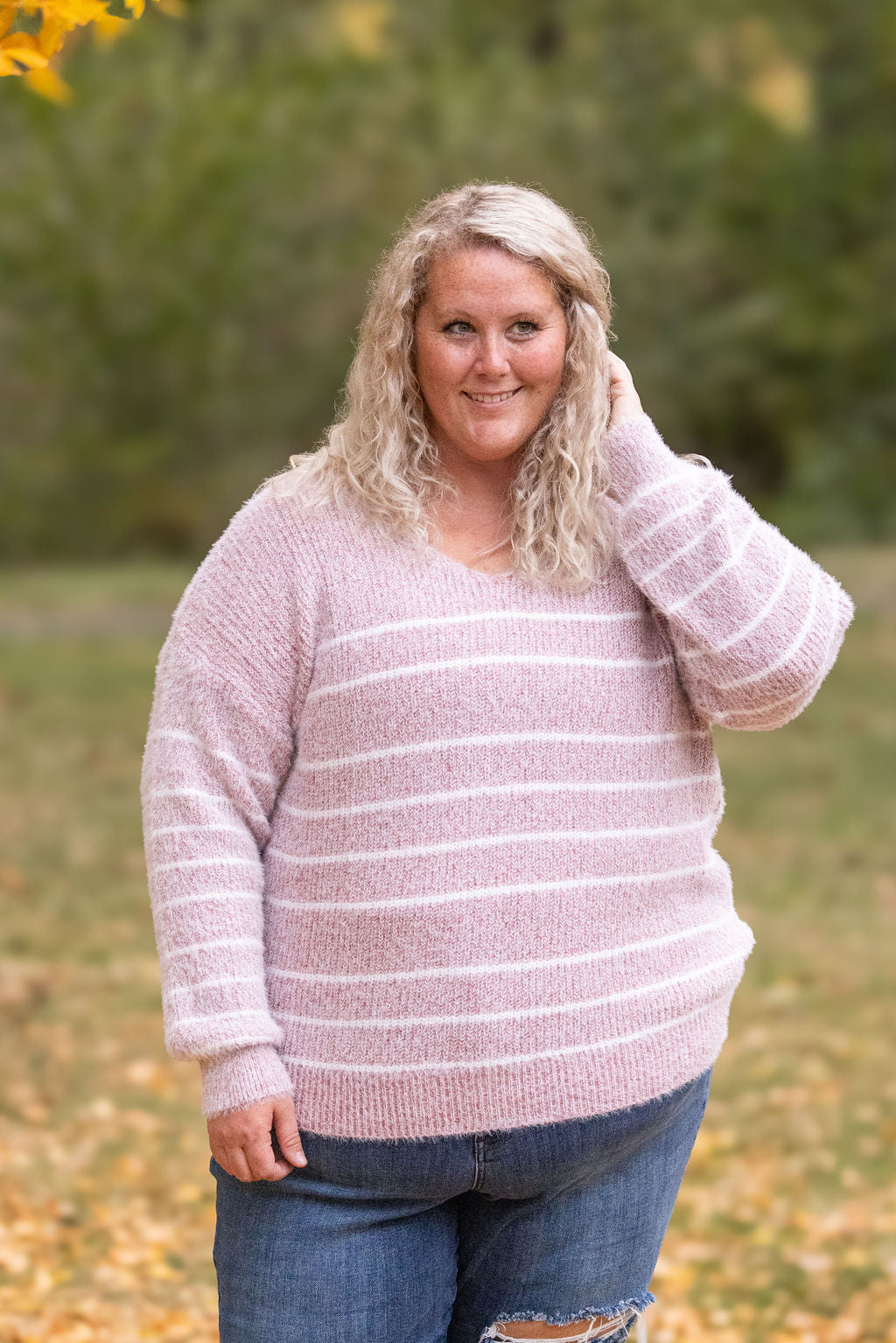 Cozy Striped Sweater - Mauve-clothing-Villari Chic, women's online fashion boutique in Severna, Maryland