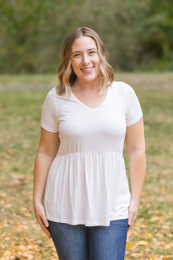 Sarah Ruffle Short Sleeve - Ivory-Tops-Villari Chic, women's online fashion boutique in Severna, Maryland