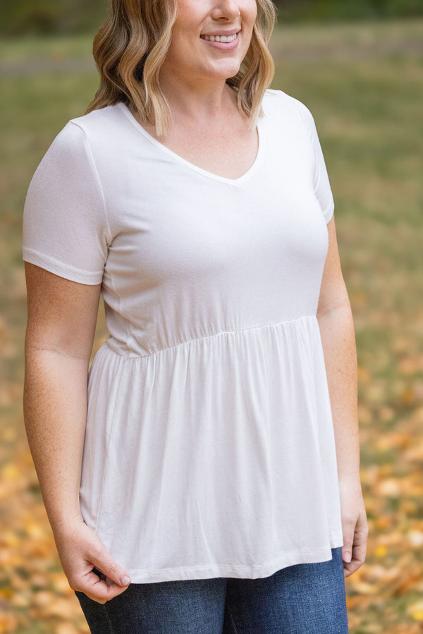 Sarah Ruffle Short Sleeve - Ivory-Tops-Villari Chic, women's online fashion boutique in Severna, Maryland