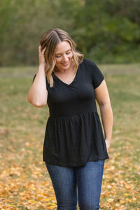 Sarah Ruffle Short Sleeve - Black-Tops-Villari Chic, women's online fashion boutique in Severna, Maryland