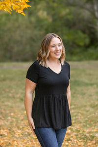 Sarah Ruffle Short Sleeve - Black-Tops-Villari Chic, women's online fashion boutique in Severna, Maryland