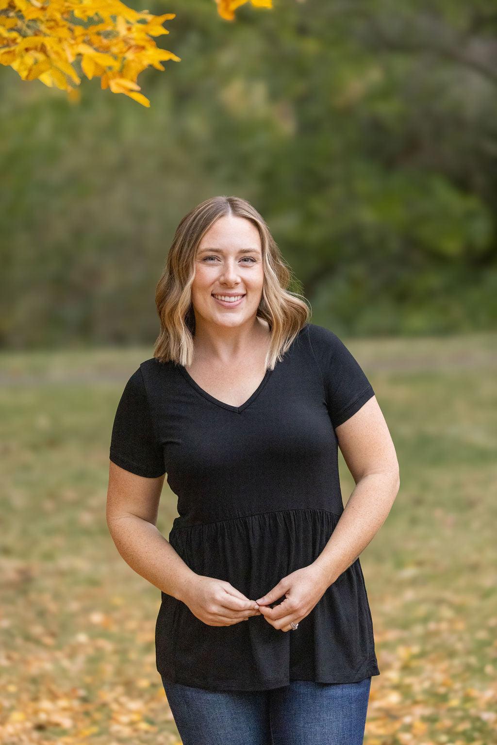 Sarah Ruffle Short Sleeve - Black-Tops-Villari Chic, women's online fashion boutique in Severna, Maryland