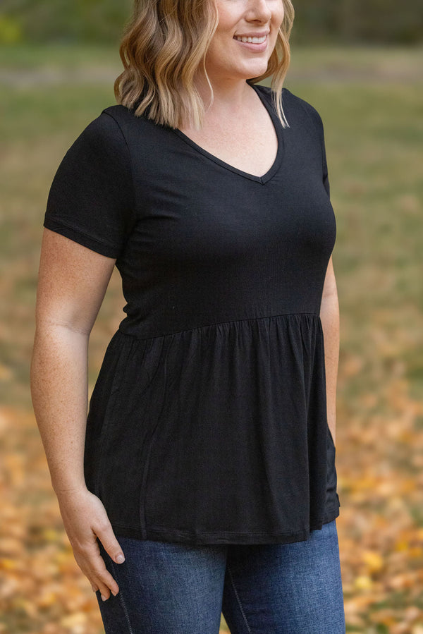 Sarah Ruffle Short Sleeve - Black-Tops-Villari Chic, women's online fashion boutique in Severna, Maryland