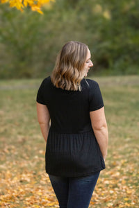 Sarah Ruffle Short Sleeve - Black-Tops-Villari Chic, women's online fashion boutique in Severna, Maryland