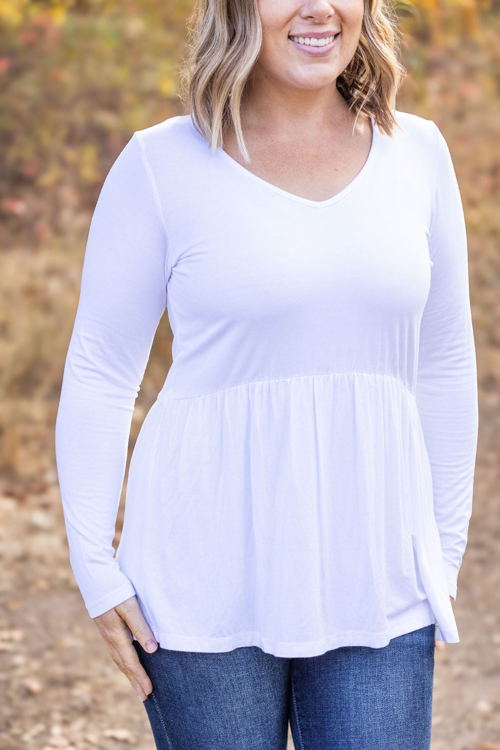 Long Sleeve Sarah Ruffle - White-Tops-Villari Chic, women's online fashion boutique in Severna, Maryland