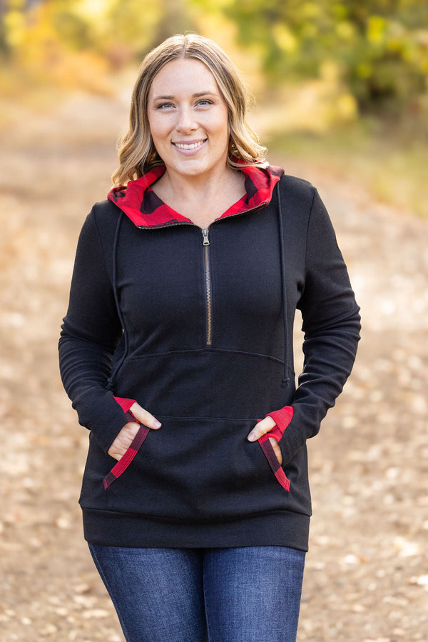 Avery Accent HalfZip Hoodie - Buffalo Plaid-Hoodie-Villari Chic, women's online fashion boutique in Severna, Maryland