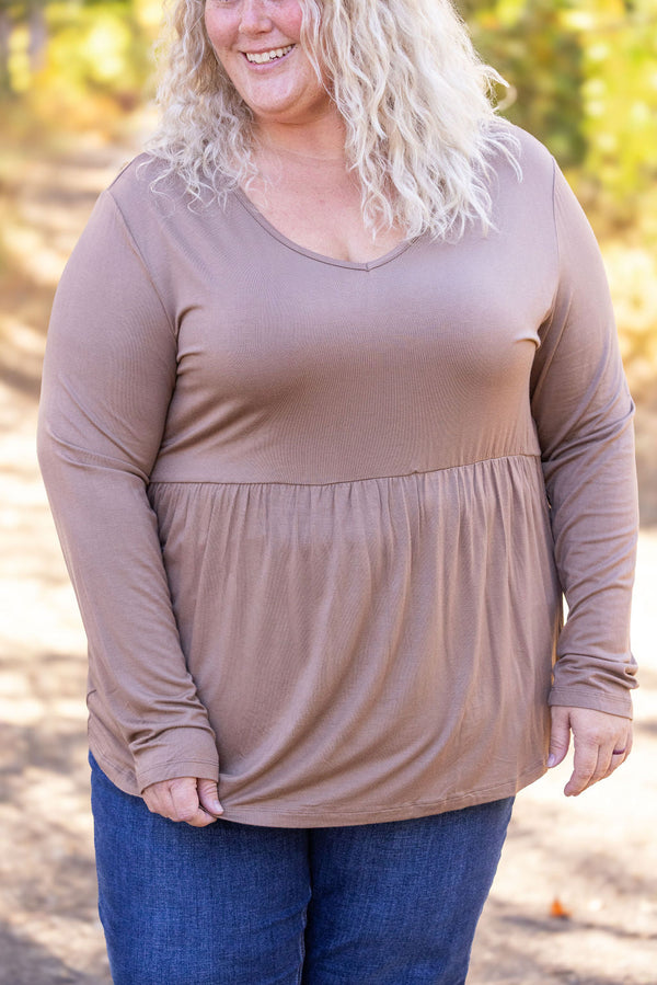 Long Sleeve Sarah Ruffle - Mocha-Tops-Villari Chic, women's online fashion boutique in Severna, Maryland