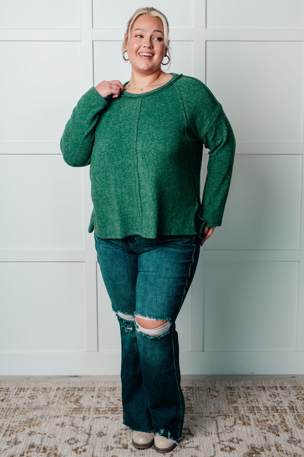 Simple Silhouette Brushed Hacci Sweater in Dark Green-Tops-Villari Chic, women's online fashion boutique in Severna, Maryland