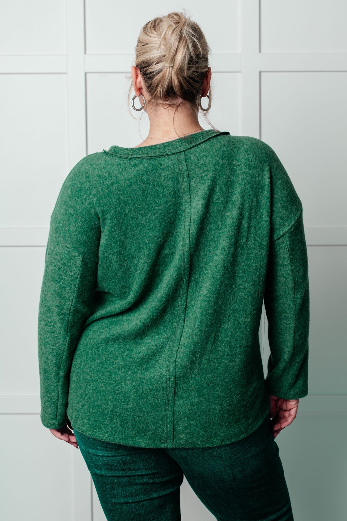 Simple Silhouette Brushed Hacci Sweater in Dark Green-Tops-Villari Chic, women's online fashion boutique in Severna, Maryland