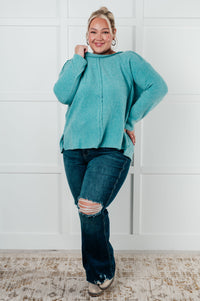 Simple Silhouette Brushed Hacci Sweater in Dusty Teal-Tops-Villari Chic, women's online fashion boutique in Severna, Maryland