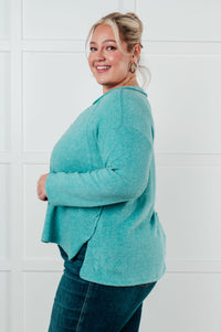 Simple Silhouette Brushed Hacci Sweater in Dusty Teal-Tops-Villari Chic, women's online fashion boutique in Severna, Maryland