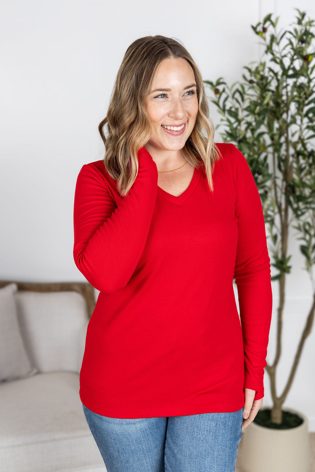 Leah Long Sleeve Top - Red-Tops-Villari Chic, women's online fashion boutique in Severna, Maryland