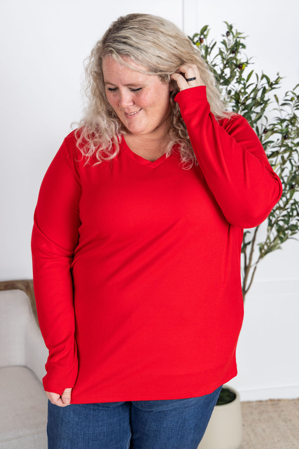 Leah Long Sleeve Top - Red-Tops-Villari Chic, women's online fashion boutique in Severna, Maryland