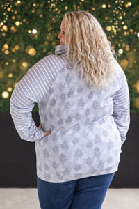 Classic Zoey ZipCowl Sweatshirt - Grey Trees and Stripes-Pullover-Villari Chic, women's online fashion boutique in Severna, Maryland