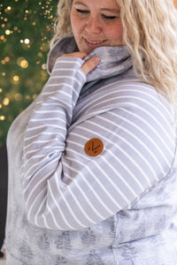 Classic Zoey ZipCowl Sweatshirt - Grey Trees and Stripes-Pullover-Villari Chic, women's online fashion boutique in Severna, Maryland