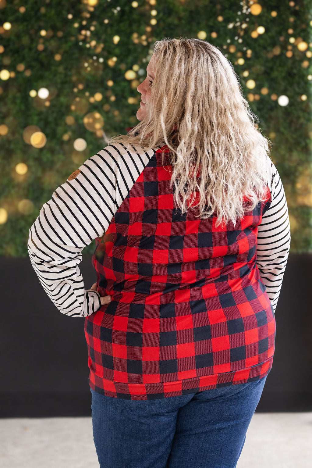 Zoey ZipCowl - Buffalo Plaid and Oatmeal Stripes-clothing-Villari Chic, women's online fashion boutique in Severna, Maryland