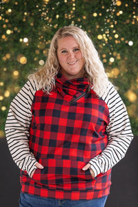 Zoey ZipCowl - Buffalo Plaid and Oatmeal Stripes-clothing-Villari Chic, women's online fashion boutique in Severna, Maryland