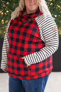 Zoey ZipCowl - Buffalo Plaid and Oatmeal Stripes-clothing-Villari Chic, women's online fashion boutique in Severna, Maryland