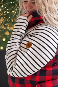 Zoey ZipCowl - Buffalo Plaid and Oatmeal Stripes-clothing-Villari Chic, women's online fashion boutique in Severna, Maryland