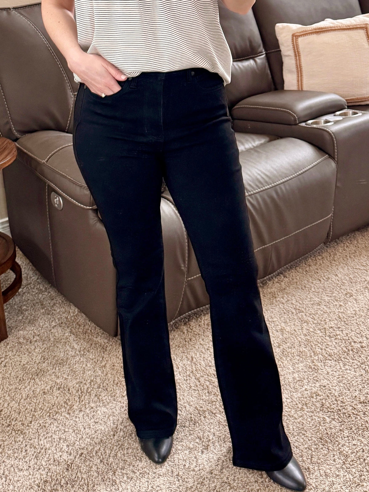 Judy Blue Tummy Control Black Bootcut Jeans-Villari Chic, women's online fashion boutique in Severna, Maryland