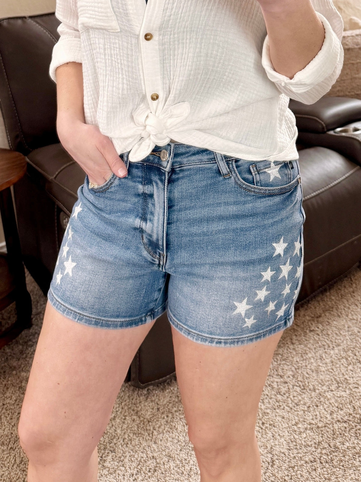 Judy Blue High Rise Slim Short with Star Splatter-Villari Chic, women's online fashion boutique in Severna, Maryland