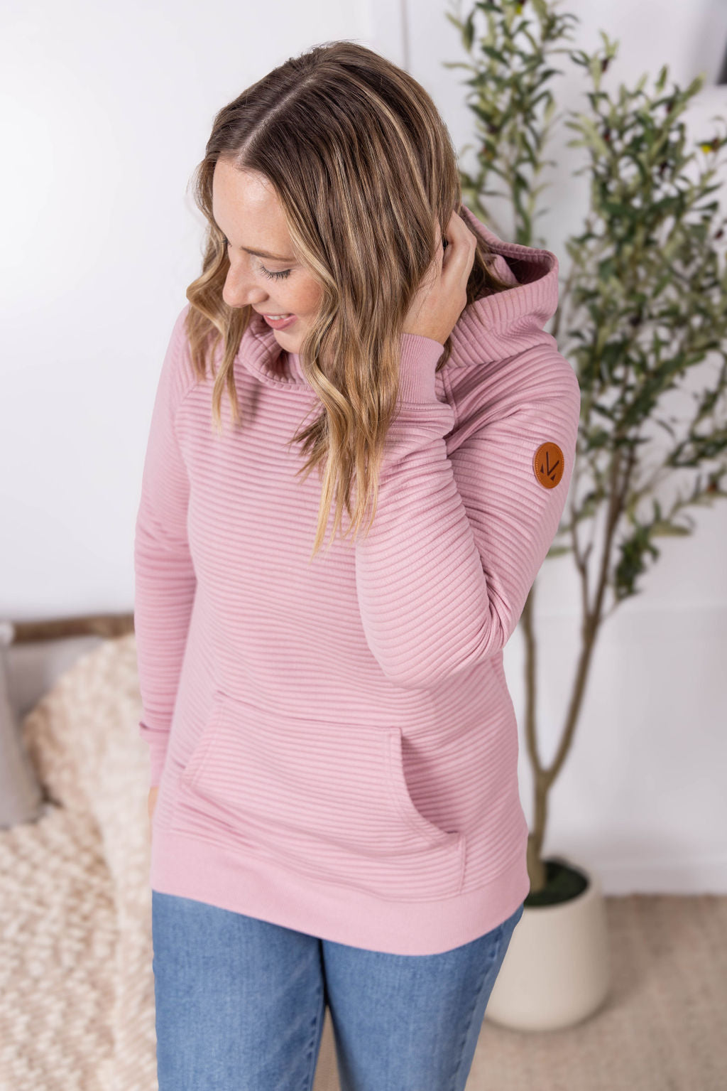 Tatum Textured Pullover Hoodie - Rose-outerwear-Villari Chic, women's online fashion boutique in Severna, Maryland
