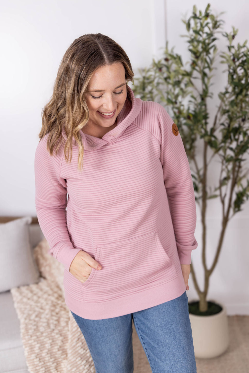 Tatum Textured Pullover Hoodie - Rose-outerwear-Villari Chic, women's online fashion boutique in Severna, Maryland