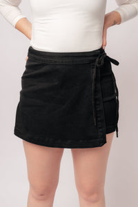 Judy Blue High Rise Side Tie Denim Skort in Black-Denim-Villari Chic, women's online fashion boutique in Severna, Maryland