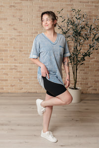 Earthy Chic Mineral Wash Mini Dress in Denim-Tops-Villari Chic, women's online fashion boutique in Severna, Maryland