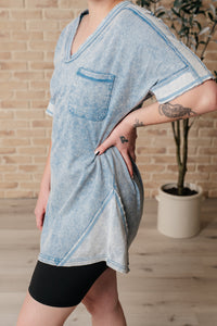 Earthy Chic Mineral Wash Mini Dress in Denim-Tops-Villari Chic, women's online fashion boutique in Severna, Maryland