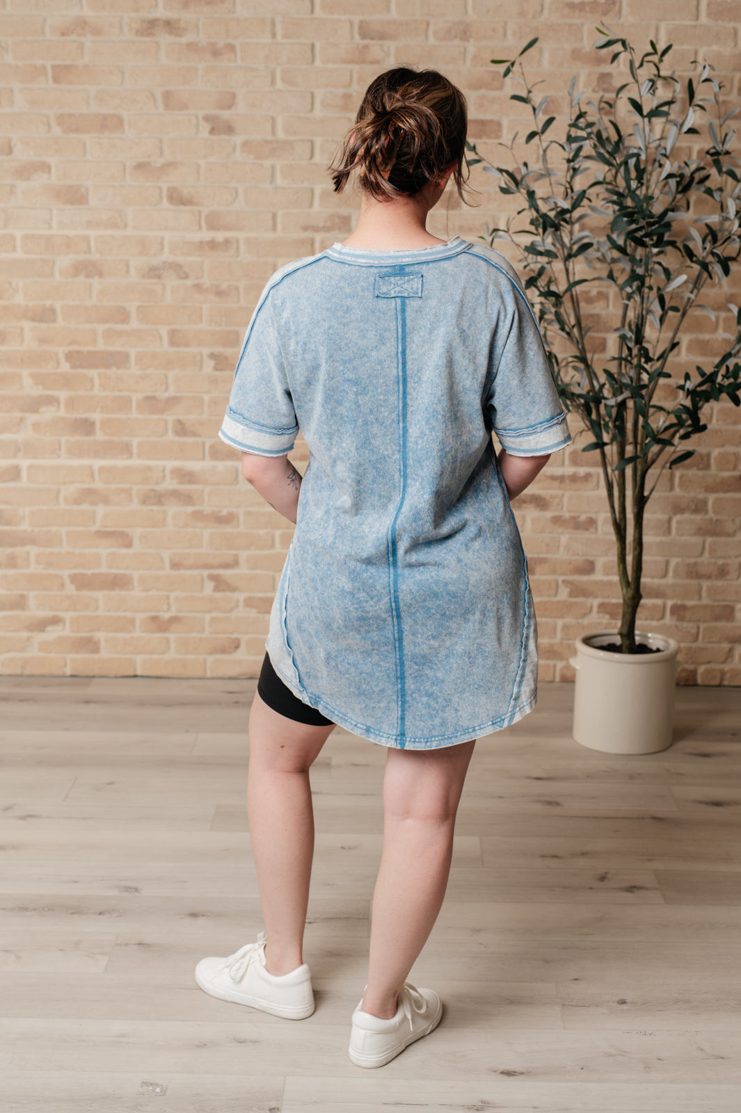 Earthy Chic Mineral Wash Mini Dress in Denim-Tops-Villari Chic, women's online fashion boutique in Severna, Maryland