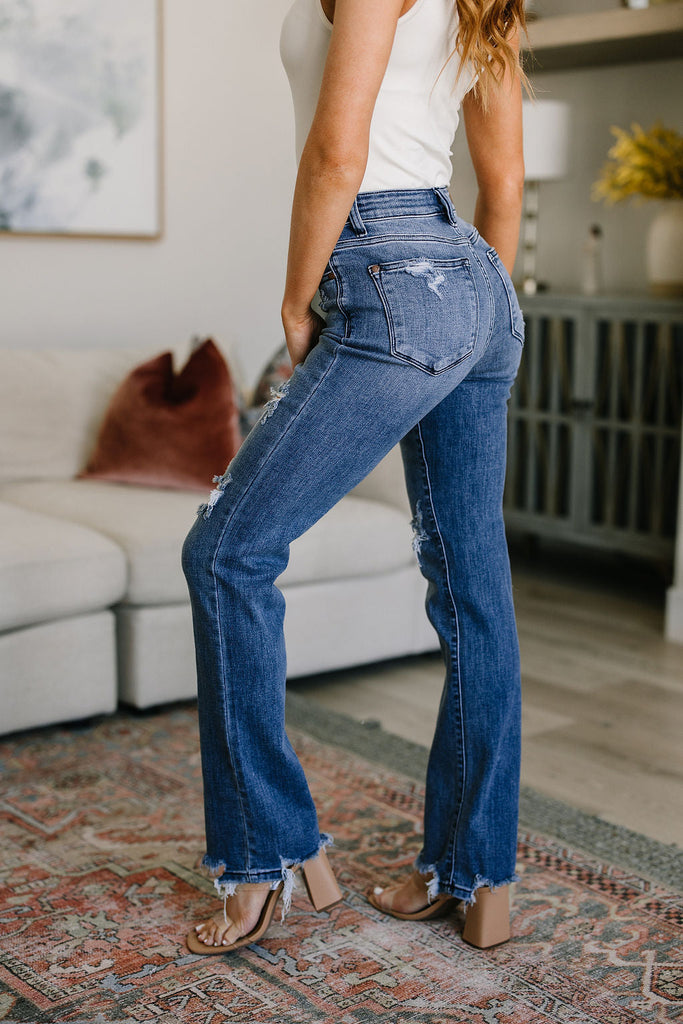 Judy Blue Destroyed Straight Leg Jeans-Womens-Villari Chic, women's online fashion boutique in Severna, Maryland