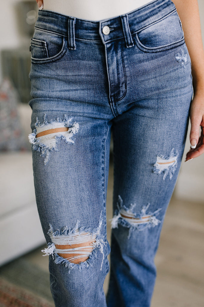 Judy Blue Destroyed Straight Leg Jeans-Womens-Villari Chic, women's online fashion boutique in Severna, Maryland