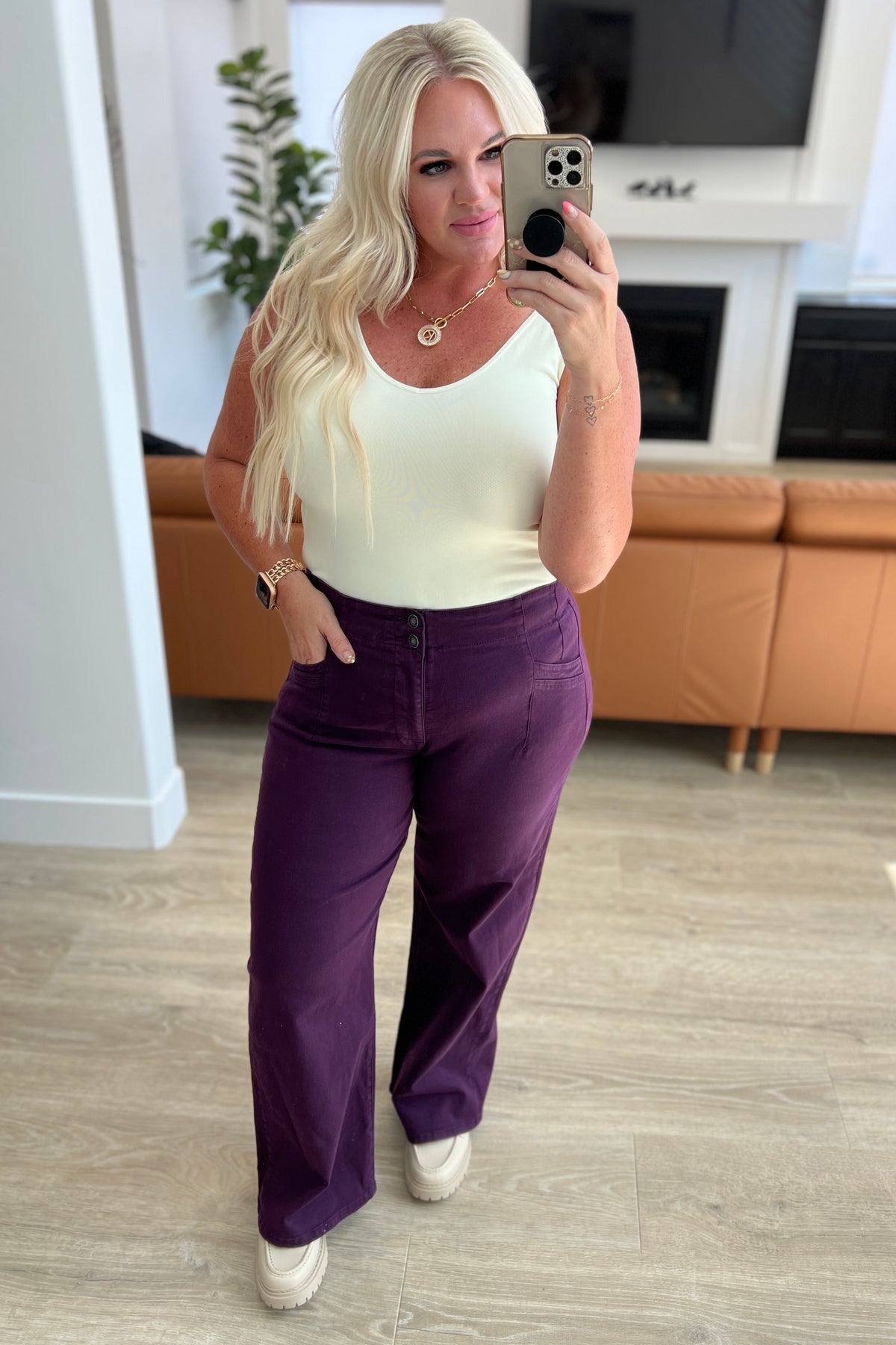 Petunia High-Rise Wide Leg Jeans in Plum by Micah Denim-Womens-Villari Chic, women's online fashion boutique in Severna, Maryland