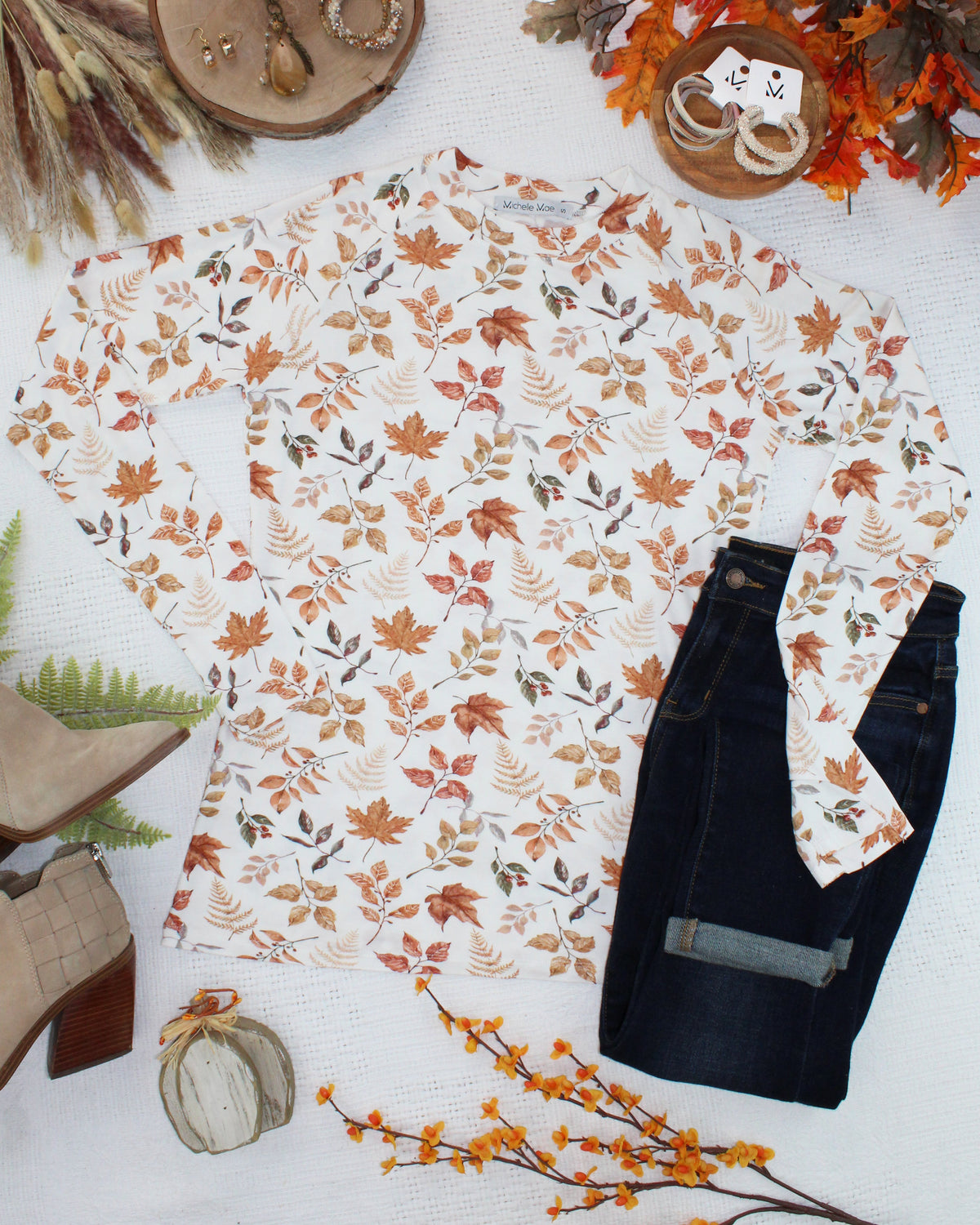 Blair Long Sleeve Top - Harvest Leaves-Tops-Villari Chic, women's online fashion boutique in Severna, Maryland